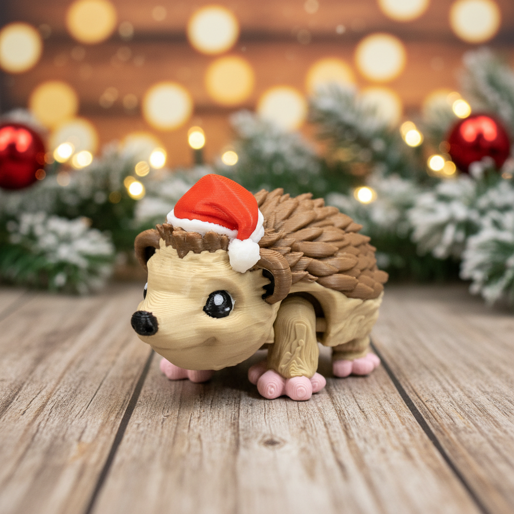 Hedgehog 3D Print – Santa Hat Edition in festive holiday setting
