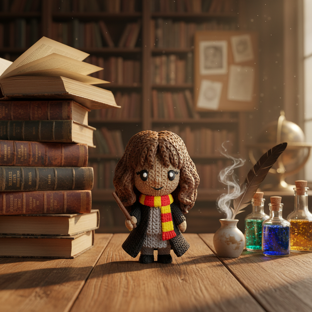 Hermione 3D Print in enchanting scholarly setting