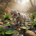 Hippopotamus 3D Print in serene riverbank setting