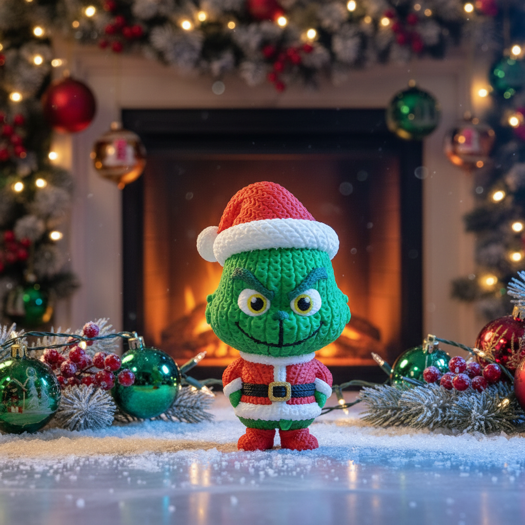 The Grinch 3D Print in festive holiday setting